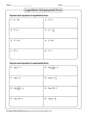 Logarithmic To Exponential Form Worksheet - Fill and Sign Printable ...