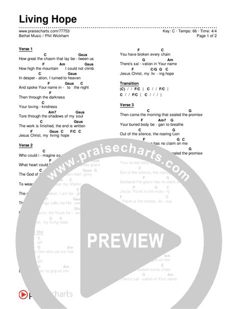 Living Hope Chords PDF (Bethel Music / Phil Wickham) - PraiseCharts