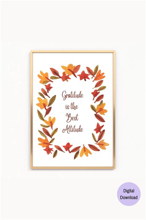 Attitude of Gratitude Printable Wall Art, Gratitude Poster, Positive ...