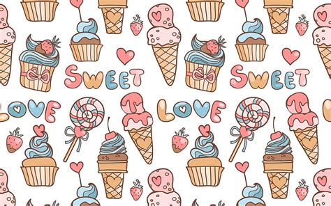 Pattern, white, dessert, ice cream, lollipop, candy, summer, brown ...