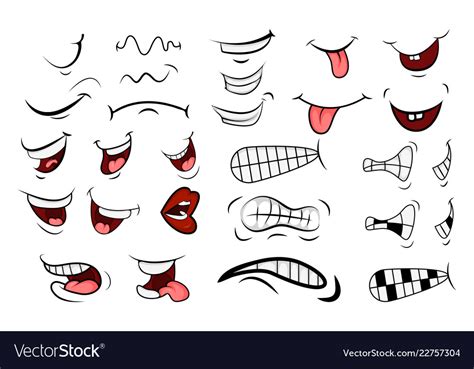 Cartoon mouth set tongue smile teeth expressive Vector Image