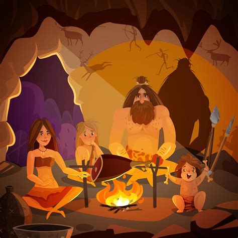 Caveman Family Cartoon Illustration Vector Illustration 2414682 Vector ...