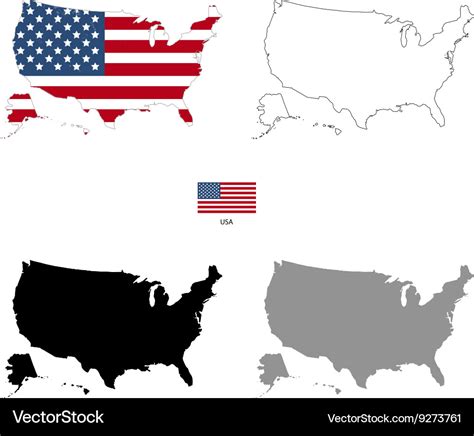 Usa country black silhouette and with flag Vector Image