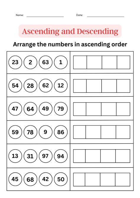 Ascending and descending order worksheet 1 to 100 - Ordering numbers ...