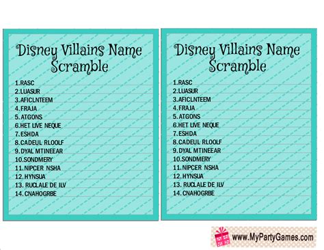 Free Printable Disney Villains Name Scramble Disney Villain Names ...