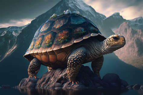 Majestic Turtle in Front of Colossal Mountain 24066071 Stock Photo at ...