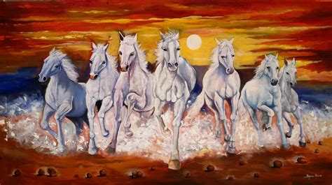 Buy Painting Seven White Horse Artwork No 13488 by Indian Artist Arjun Das