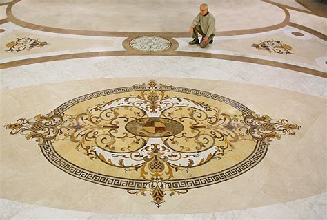 Custom Majlis Design Round Waterjet Blue Marble Medallion Tile Lowes ...