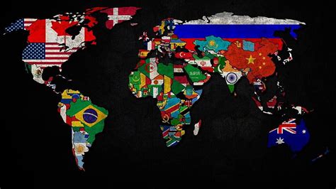 HD wallpaper: world map with flags artwork, countries, multi colored ...