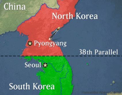 The divide of the country of Korea along the 38th parallel.