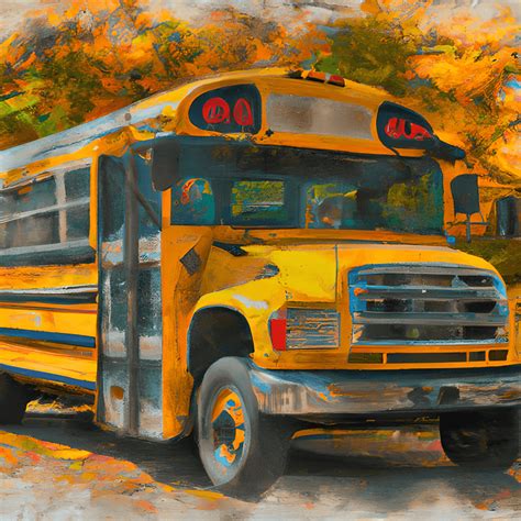 Yellow School Bus in Autumn · Creative Fabrica