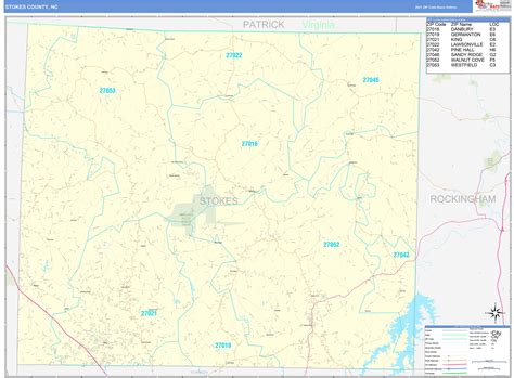 Stokes County, NC Zip Code Wall Map Basic Style by MarketMAPS