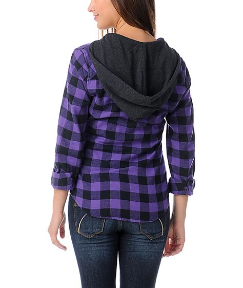 Empyre Conifer Purple Buffalo Plaid Hooded Flannel Shirt | Zumiez