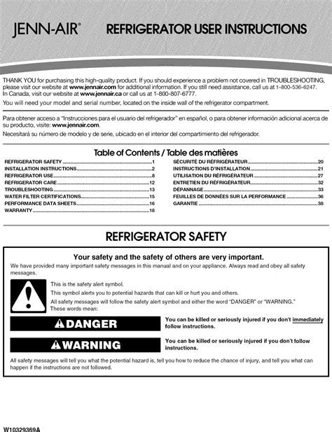 Jenn Air JFI2089AEP12 1102762L User Manual REFRIGERATOR Manuals And Guides