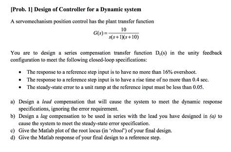 [Prob. 1] Design of Controller for a Dynamic system A | Chegg.com