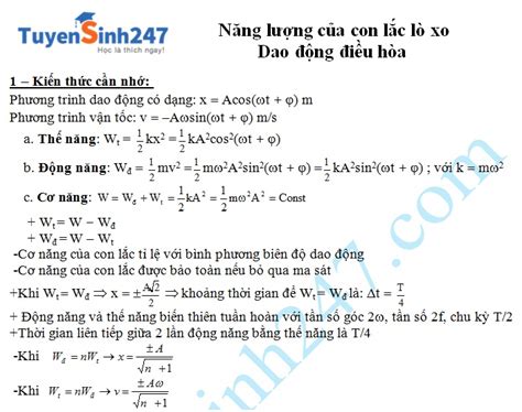 Năng lượng của con lắc lò xo trong dao động điều hòa | Blog Hồng