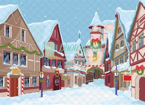 Christmas Village Photography Backdrop, Town Square, Windows, Stores ...