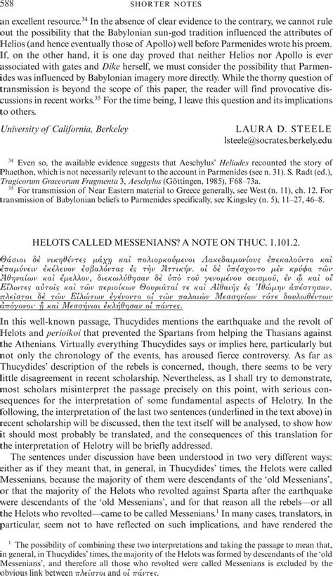 Helots Called Messenians? A Note on Thuc. 1.101.2. | The Classical ...