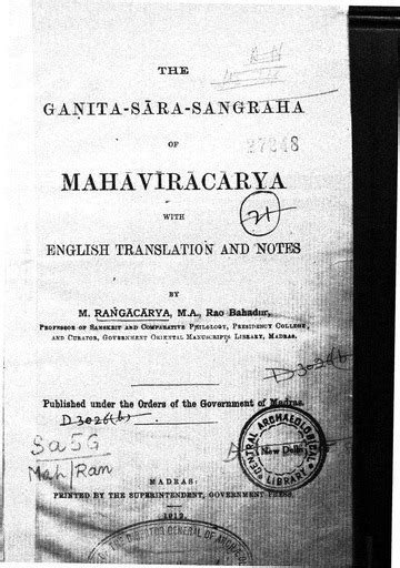 Rangacarya The Ganita Sara Sangraha Of Mahavira 1912 : Free Download ...