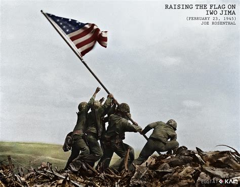 Raising the flag on Iwo Jima, taken by Joe Rosenthal on February 23 ...