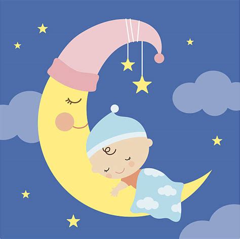 Sleeping Baby Girl On The Moon Illustrations, Royalty-Free Vector ...