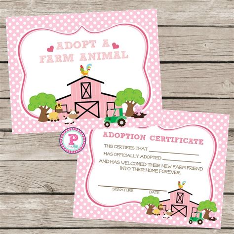 Adopt a Farm Animal Adoption Certificate Horse Birthday Party | Etsy