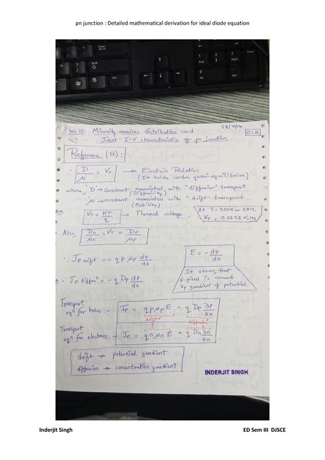 Pn detailed ideal diode equation derivation - FIN 9797 - Studocu