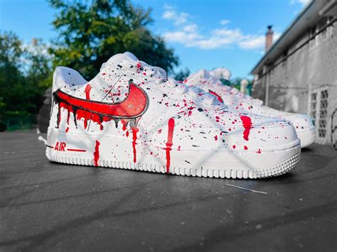 Air Force 1 Custom Sneakers Blood Drip Splatter Red Black White Shoes ...