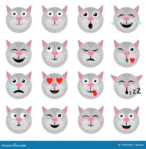 Cat Emoticon. Animal Emoticons. Cat Face Icons, Funny Friend Cartoon ...