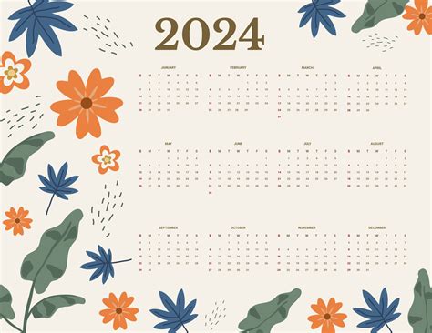 Floral Year 2024 Calendar in Google Docs, EPS, Illustrator, JPG, Word ...