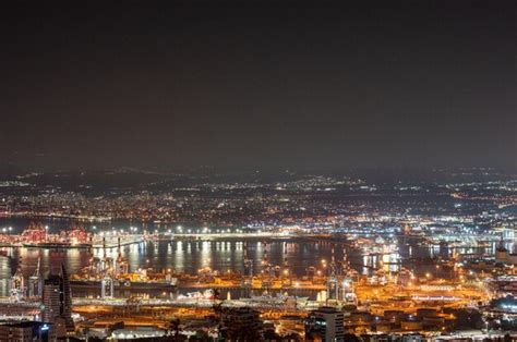 Premium Photo | Night view of the haifa city and akko bay israel