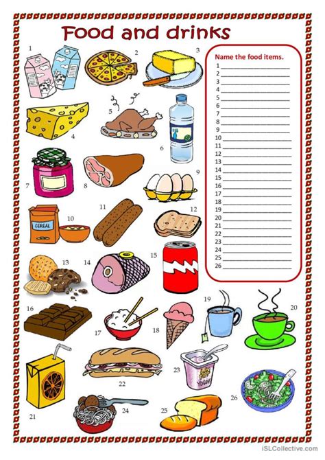 Food and drinks worksheet.: English ESL worksheets pdf & doc