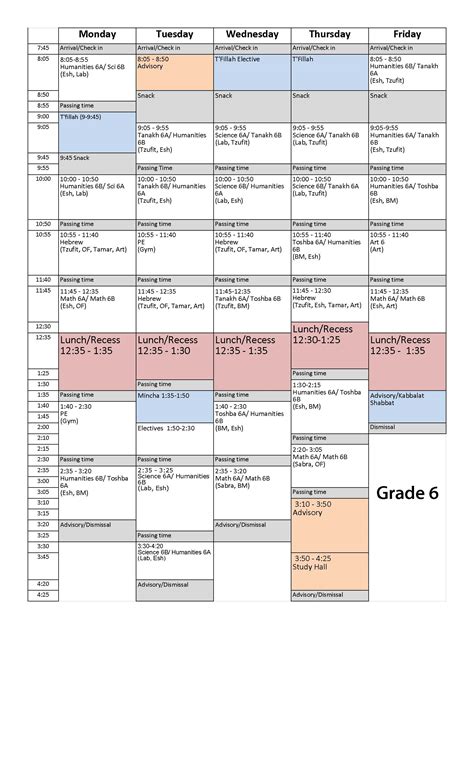 Middle School Calendar