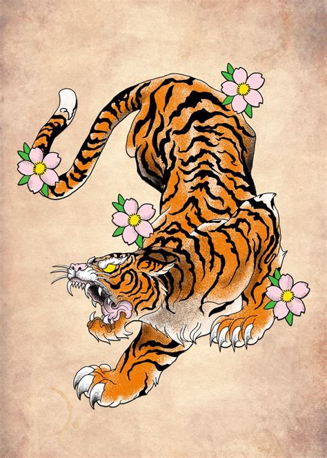 'Tiger tattoo japanese' Poster, picture, metal print, paint by almost ...