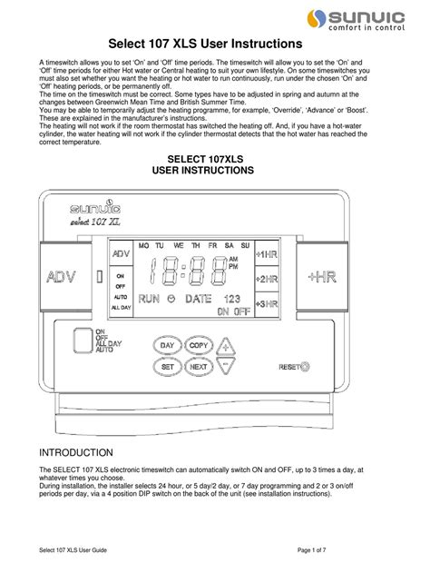 SUNVIC 107 XLS SWITCH USER MANUAL | ManualsLib