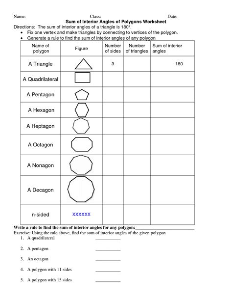 polygon worksheets | Sum of Interior Angles of Polygons Worksheet