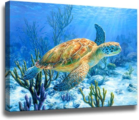 Bathroom Decor Sea Turtle Pictures Painting Wall Art Beach Decor Canvas ...