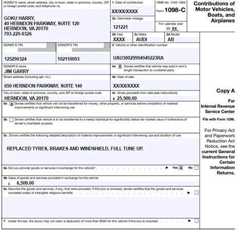 Form 1098-C - Contributions of Motor Vehicles, Boats, and Airplanes
