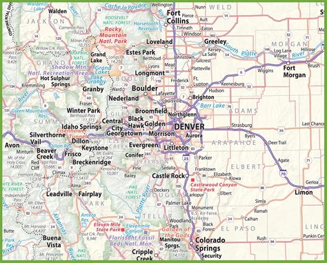 Denver area road map - Ontheworldmap.com