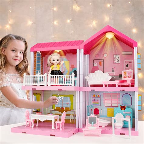 Mini Tudou Dollhouse Dreamhouse For Girls, Doll House With Lights, Play ...