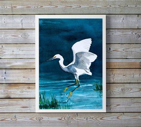 Snowy Egret Painting Egret Art Print Egret Artwork Egret | Etsy