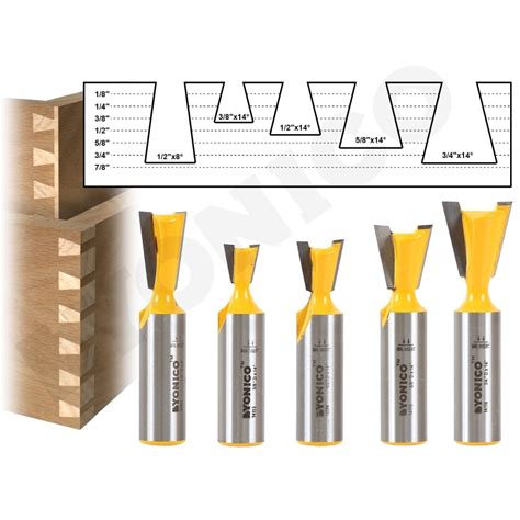 Joinery :: Dovetail :: 5 Bit Dovetail Router Bit Set - 1/2" Shank ...