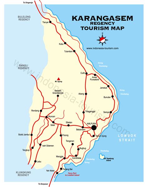 Karangasem City Bali Map - Bali Island , Indonesia Tourism Maps