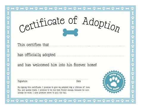 Pet Adoption Certificate Printable Free - Printable Templates