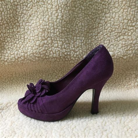 Purple soft suede feel heels. Worn once, in good... - Depop