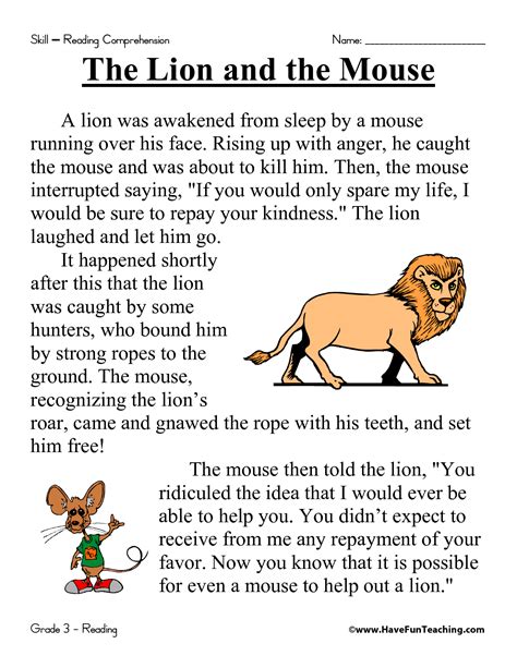 The Lion And The Mouse Story Printable