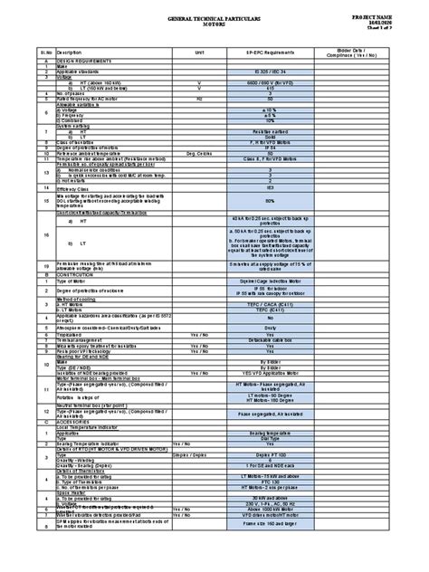 General Technical Particulars Motors Project Name 10/01/2020 Sheet 1 of ...