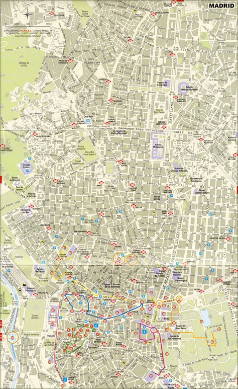 Large detailed road map of Madrid city center with buildings | Vidiani ...