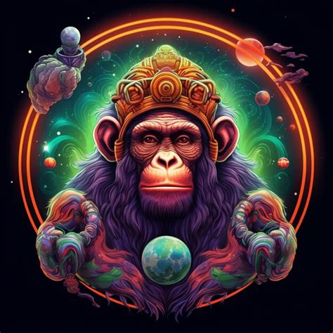 Premium AI Image | Beautiful colorful neon monkey head round coin ...