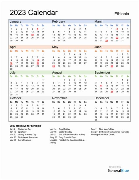 Annual Calendar 2023 with Ethiopia Holidays